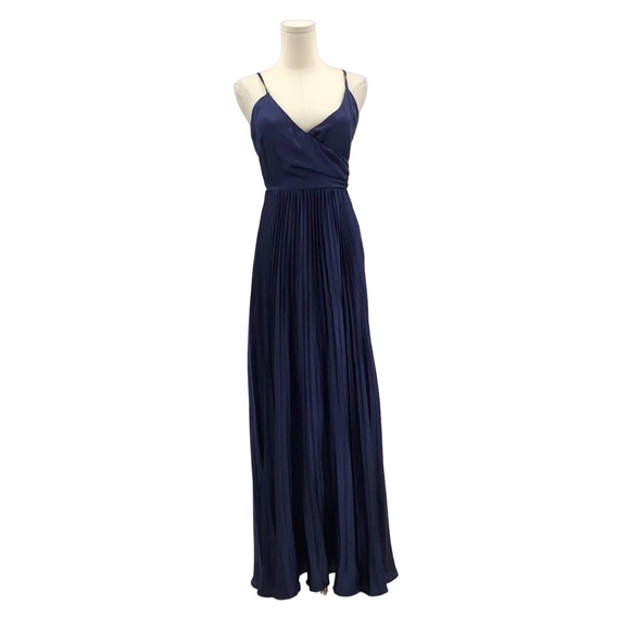 LULU'S XS Navy Blue Precious Sentiments Pleated Surplice Neck Maxi Dress NEW B29 - Picture 2 of 9